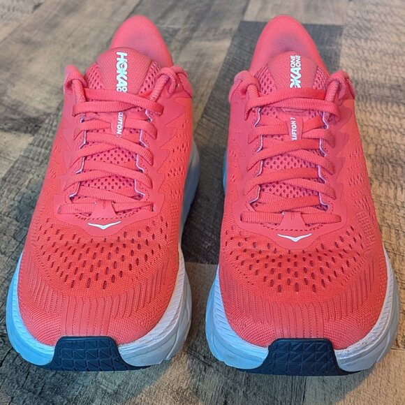 Hoka Clifton 7 Running Shoes Hot Coral Red Orange - Picture 3 of 8